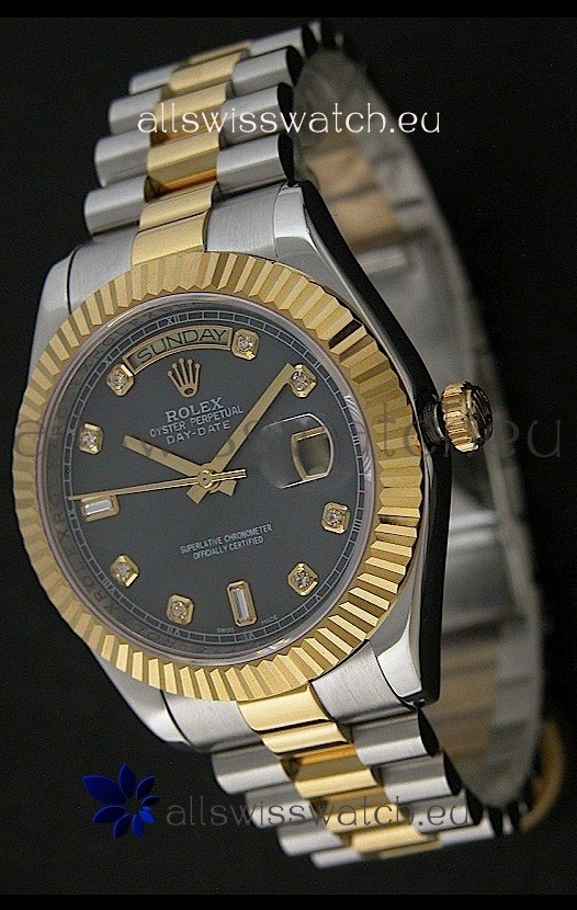 Rolex Day Date Just swiss Replica Two Tone Gold Watch in Mop Grey Dial
