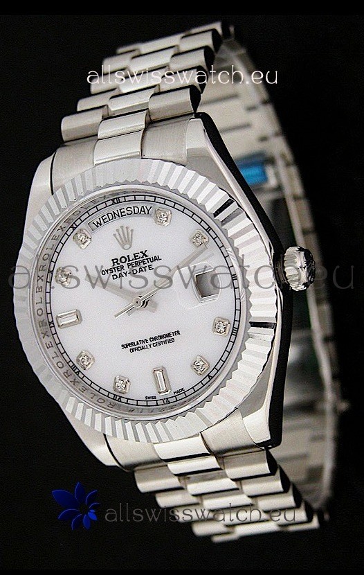 Rolex Oyster Perpetual Day Date Swiss Replica Watch in White Mother of Pearl Dial