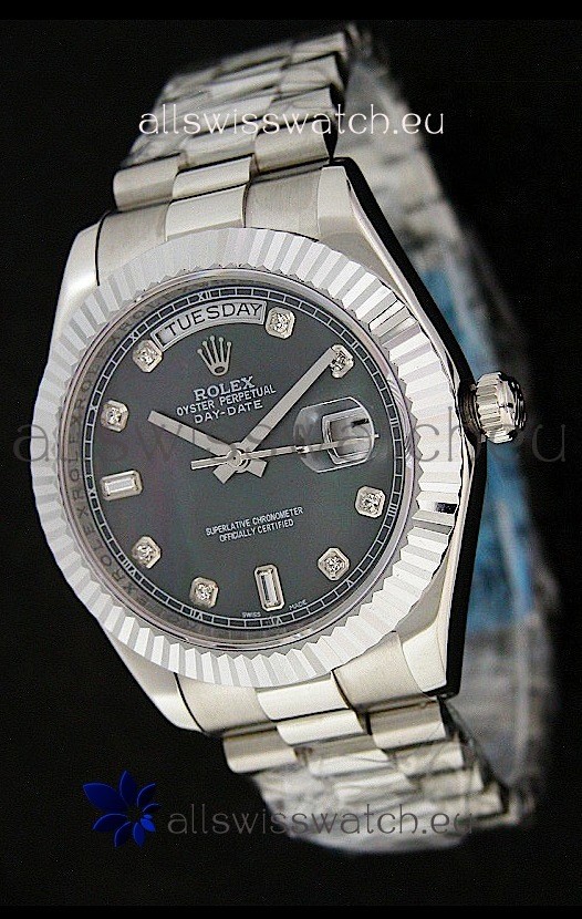 Rolex Oyster Perpetual Day Date Swiss Replica Watch in Black Mother of Pearl Dial
