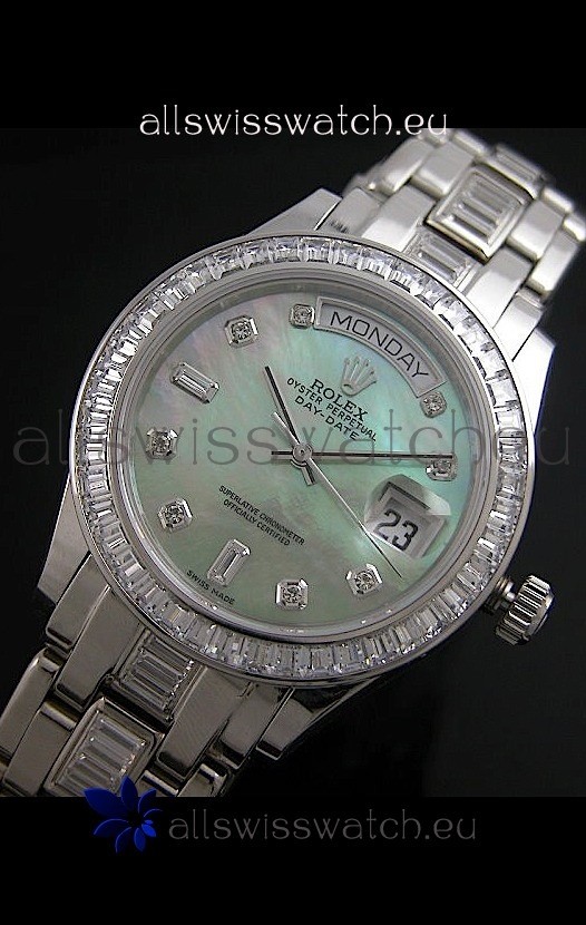 Rolex Oyster Perpetual Day Date Swiss Replica Watch in Green Mother of Pearl Dial 
