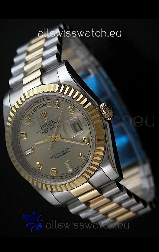 Rolex Day Date Just swiss Replica Two Tone Gold Watch in Golden Dial