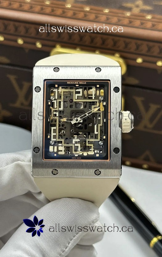 Richard Mille 16-02 Titanium Extra-Flat White Rubber Super Clone Watch 