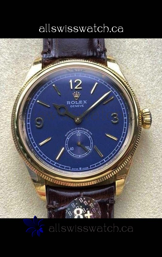 Rolex 1908 Perpetual in Yellow Gold Casing Blue Dial Swiss Replica Watch 