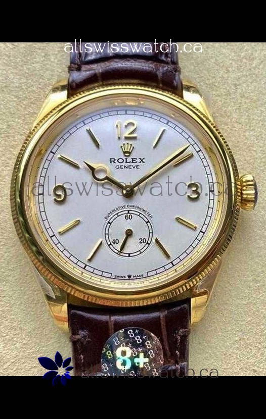 Rolex 1908 Perpetual in Yellow Gold Casing White Dial Swiss Replica Watch 