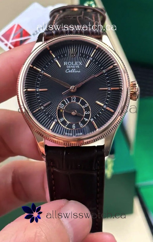 Rolex Super Clone Cellini 50525 Black Guilloche Dial Rose Gold Super Clone Watch 