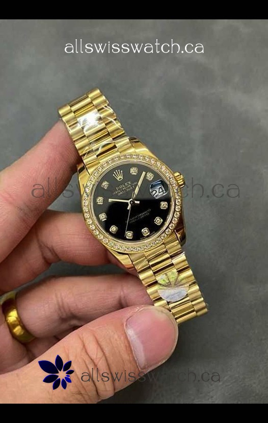 Rolex Datejust Ladies 28MM Black Dial Yellow Gold Super Clone Watch 