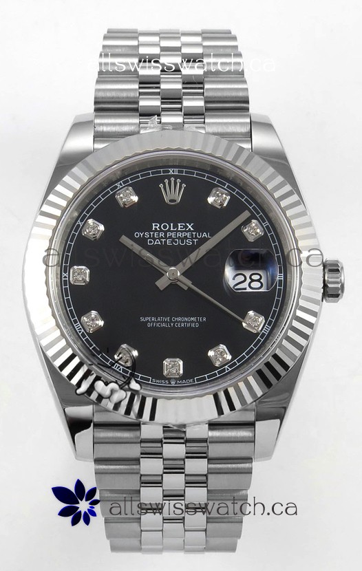 Datejust Super Clone 126334 Black Diamonds Dial 41MM FREE SPRUNG MVMNT 3235 Watch 