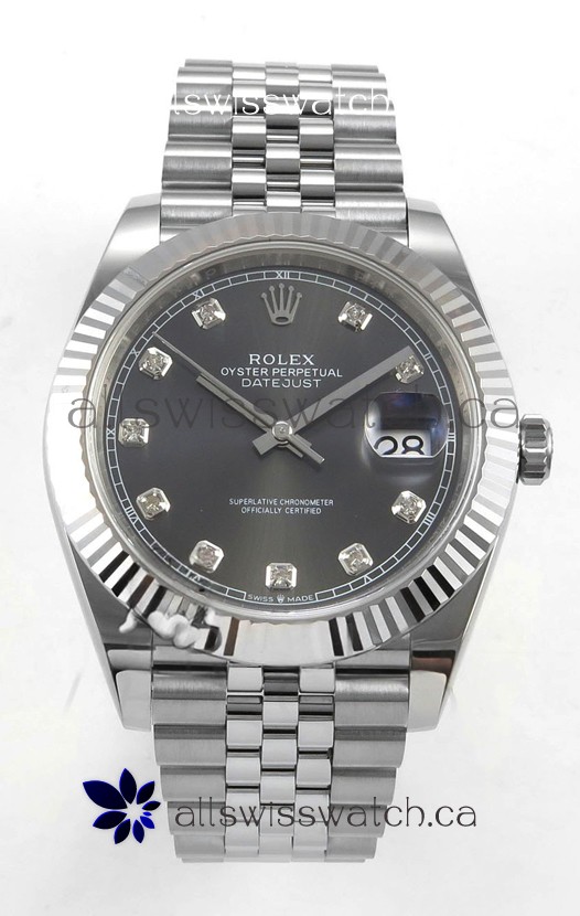 Datejust Super Clone 126334 Grey Diamonds Dial 41MM FREE SPRUNG MVMNT 3235 Watch 