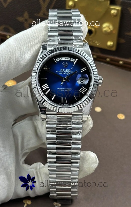 Rolex Day Date 228236 Stainless Steel Blue Ombre Roman Dial Super Clone Watch 