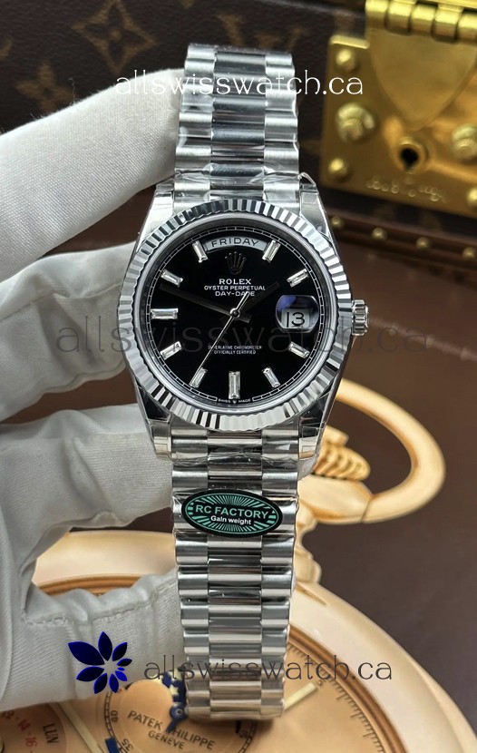 Rolex Day Date 228236 Stainless Steel Black Crystal Dial Super Clone Watch 
