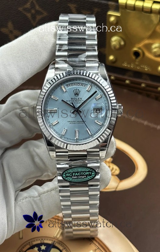 Rolex Day Date 228236 Stainless Steel ICE Blue Crystal Dial Super Clone Watch 