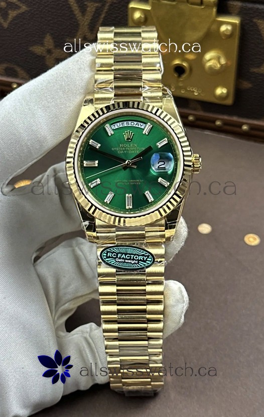Rolex Day Date 228238 Yellow Gold Green Crystal Dial Super Clone Watch 