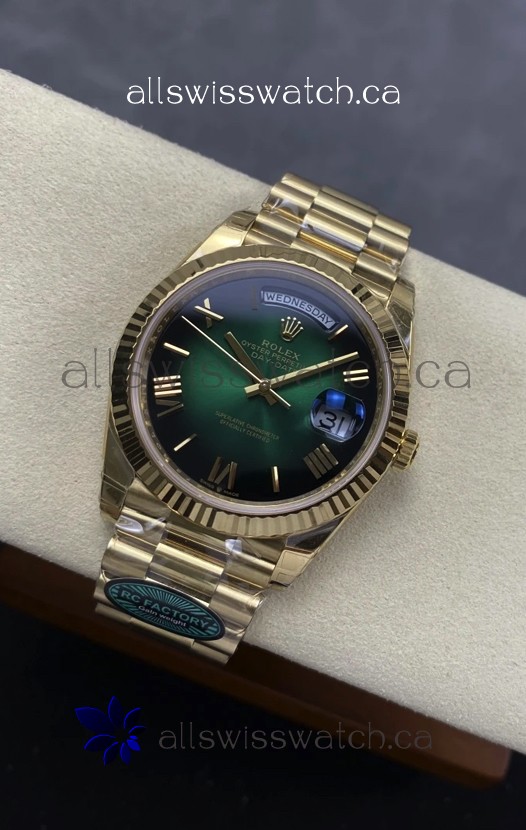 Rolex Day Date 228238 Yellow Gold Green Ombre Super Clone Watch 
