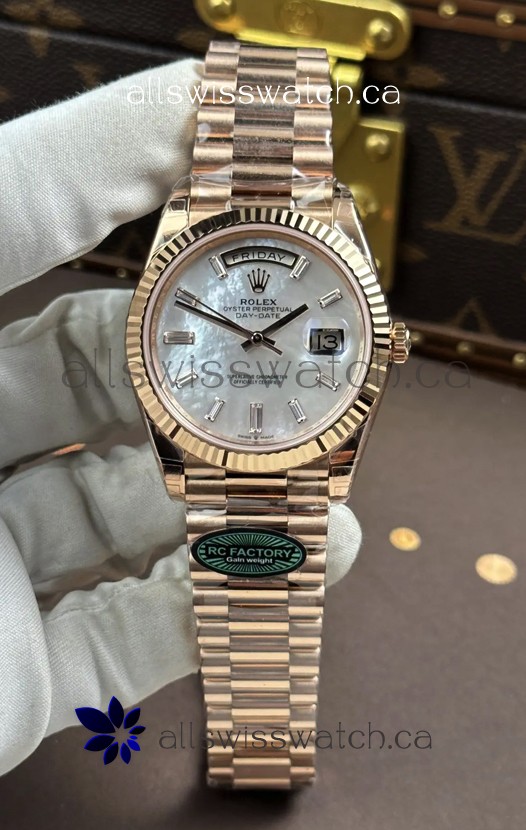 Rolex Day Date 228236 Rose Gold Pearl Dial Super Clone Watch 