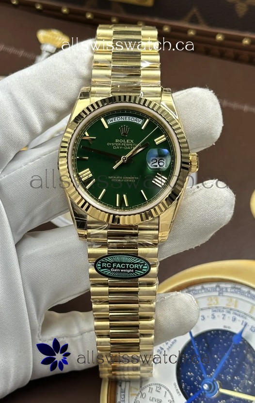 Rolex Day Date 228238 Yellow Gold Green Roman Dial Super Clone Watch 