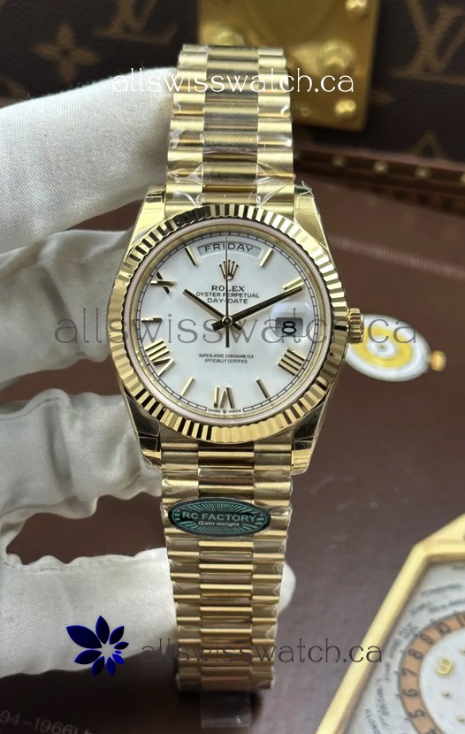Rolex Day Date 228238 Yellow Gold White Roman Dial Super Clone Watch 
