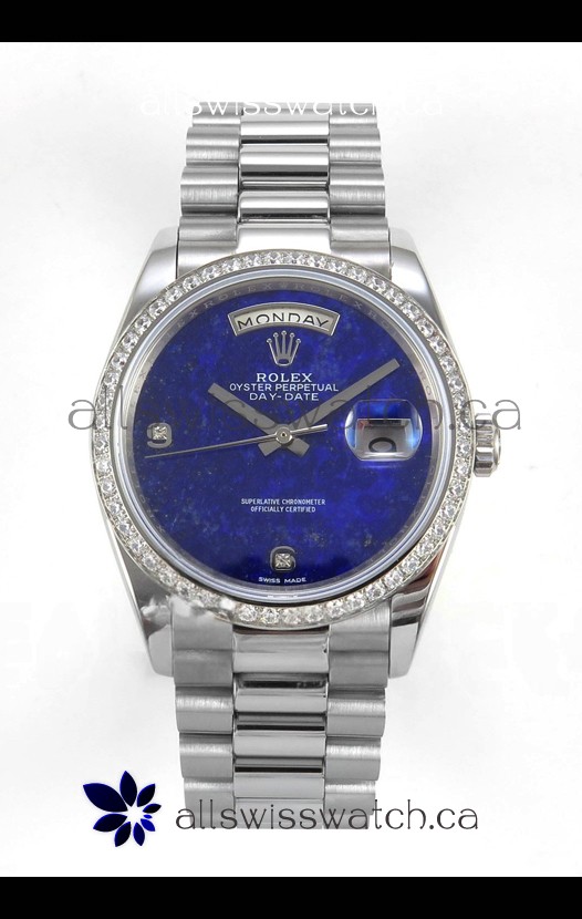 Rolex Day Date Blue Lapis Dial Diamonds Bezel 36MM Swiss Replica Watch 