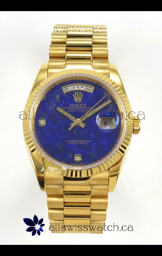 Rolex Day Date Yellow Gold Blue Lapis Dial 36MM Swiss Replica Watch 