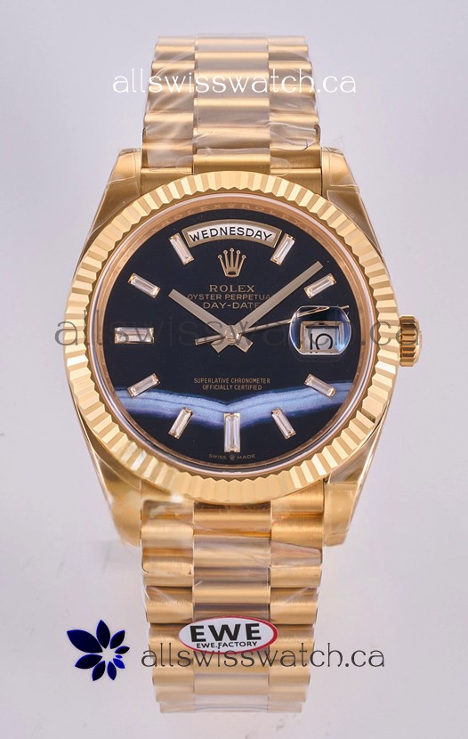Rolex Day Date Yellow Gold Custom Black Dial 40MM Super Clone Watch 