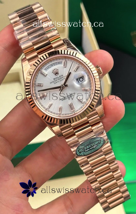 Rolex Day Date 228236 Rose Gold Sunburst Steel Dial Super Clone Watch 