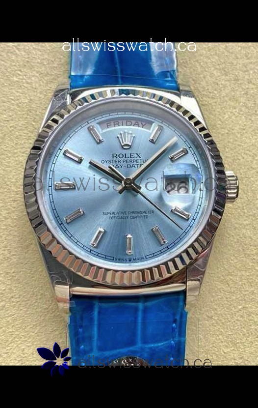 Rolex Day Date 128236 Stainless Steel ICE Blue Crystal Dial Super Clone Watch 