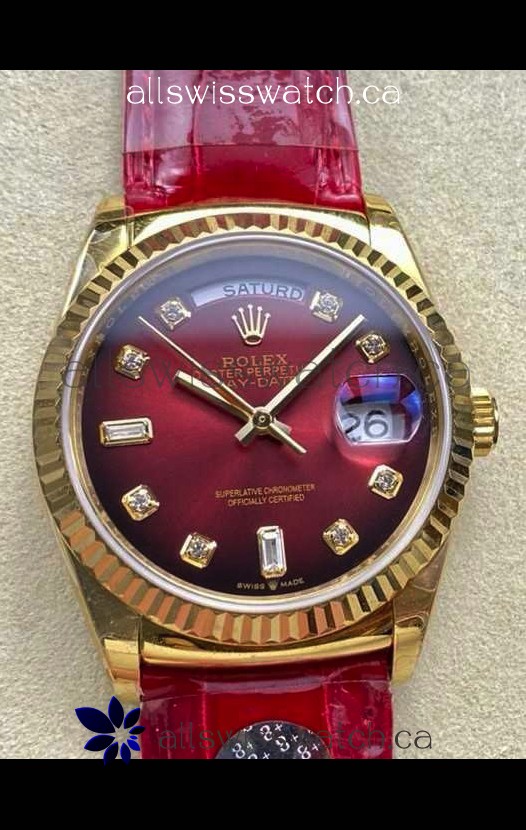 Rolex Day Date 128238 Yellow Gold Red Ombre Diamonds Dial Super Clone Watch 