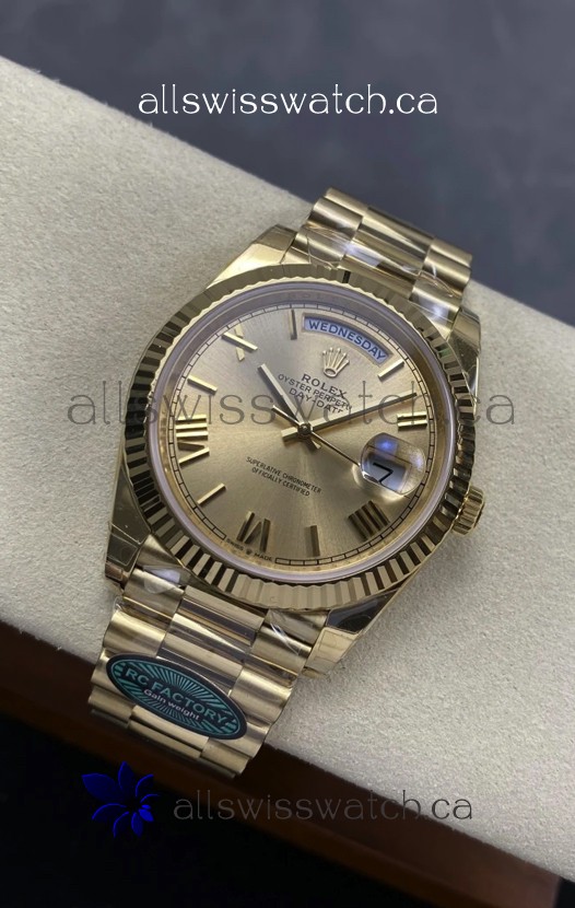 Rolex Day Date 228238 Yellow Gold in Gold Roman Dial Super Clone Watch 