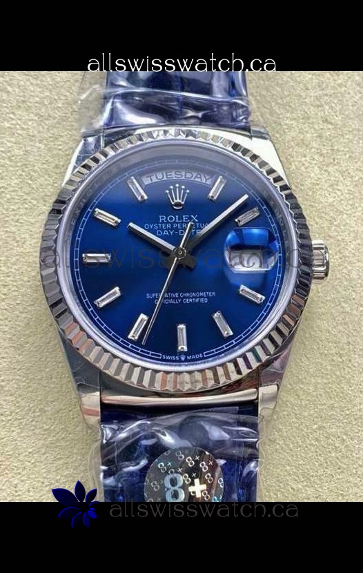 Rolex Day Date 128236 Stainless Steel Blue Crystal Dial Super Clone Watch 