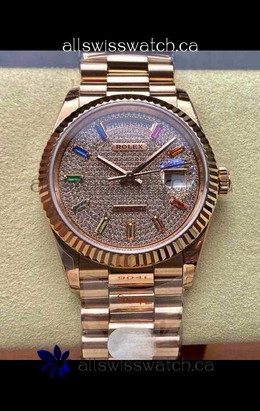 Rolex Day Date 128345RBR Rose Gold Diamonds Dial Super Clone Watch 