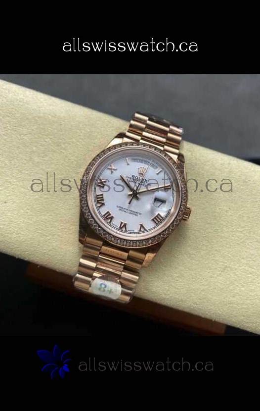 Rolex Day Date 128345RBR Rose Gold White Dial Super Clone Watch 