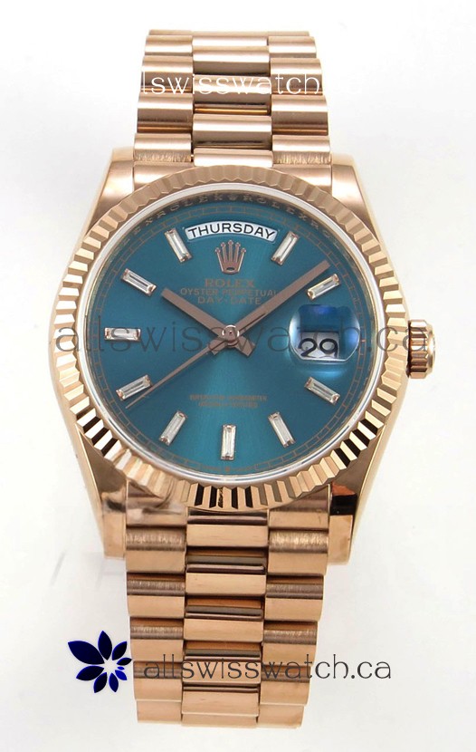 Rolex Day Date 128345 Rose Gold Green Crystal Dial Super Clone Watch 