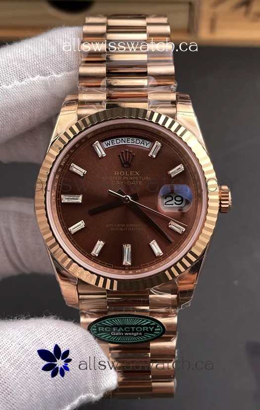 Rolex Day Date 228236 Rose Gold Brown Dial Super Clone Watch 