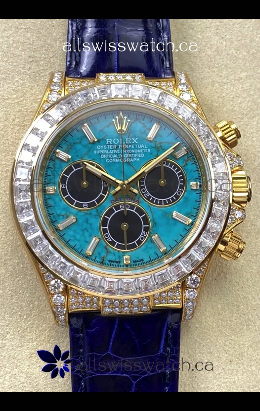 Rolex Daytona 126518LN Yellow Gold Turquoise Dial FREE SPRUNG MVMT Super Clone Watch 