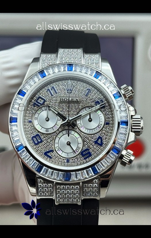 Rolex Daytona 116599 FREE SPRUNG MVMT White Gold Diamonds Paved Super Clone Watch 