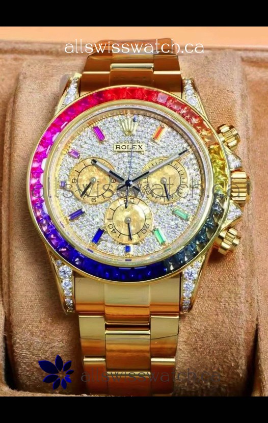 Rolex Daytona 116568 Rose Gold Moissanites Paved Dial Super Clone Watch 