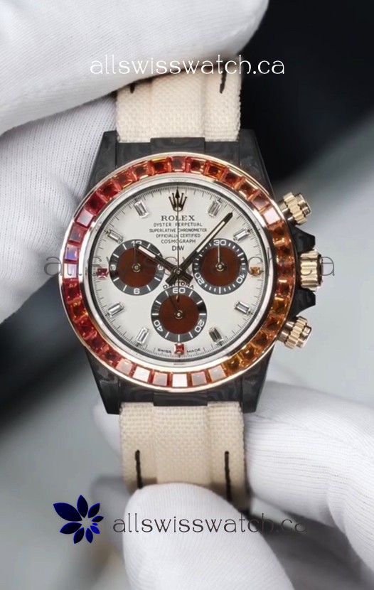 Rolex Daytona DiW Carbon Casing Rainbow Sapphires Super Clone Watch 