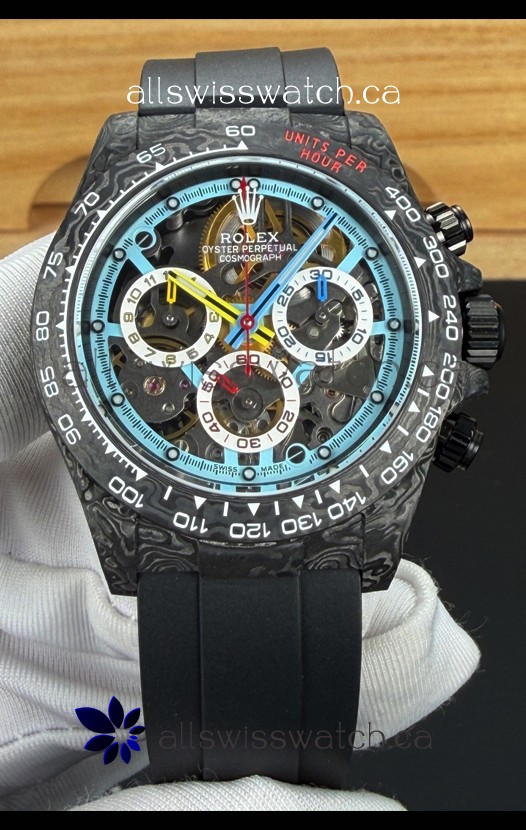 Rolex Daytona DiW Skeleton Carbon Casing Oysterflex Super Clone Watch 