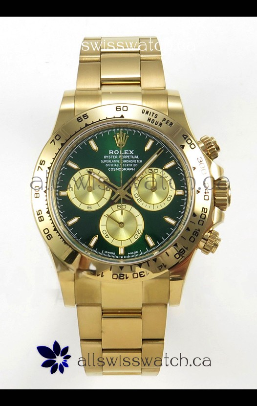 Rolex Daytona 126508 Yellow Gold Green Dial FREE SPRUNG Super Clone Watch 