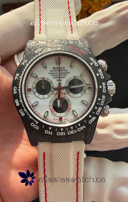 Rolex Daytona DiW Black Carbon Fiber Speedster White Dial Super Clone Watch 