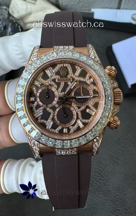 Rolex Daytona 126555TBR Giraffe Rose Gold Chestnut Brown Moissanites Dial Super Clone Watch