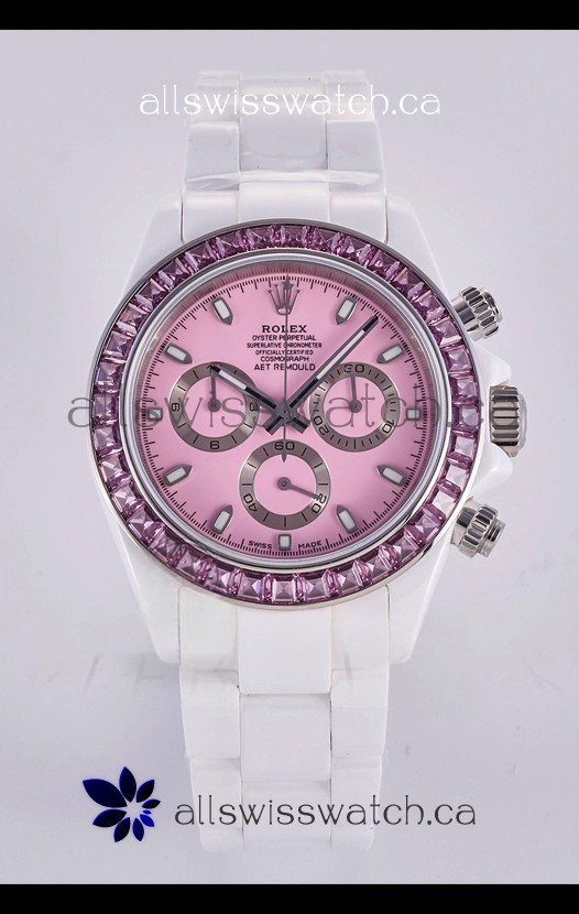 Rolex Daytona AET White Ceramic Pink Dial 4130 Movment Super Clone Watch 