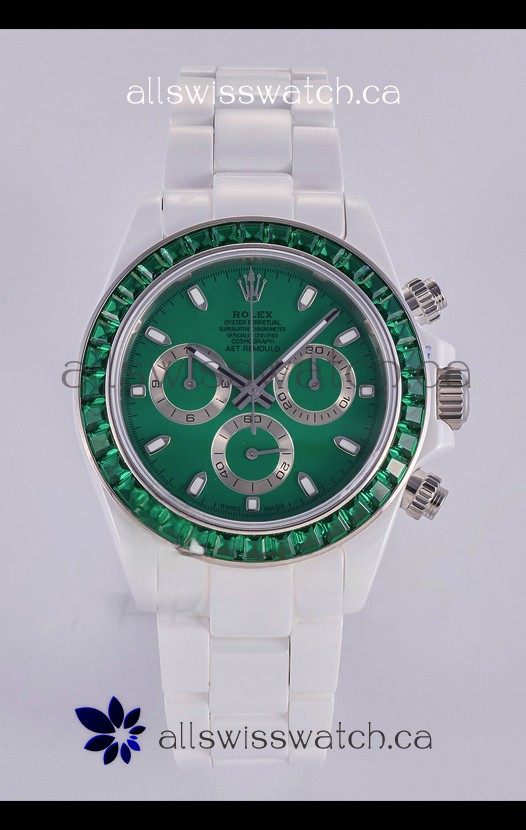 Rolex Daytona AET White Ceramic Green Dial 4130 Movment Super Clone Watch 