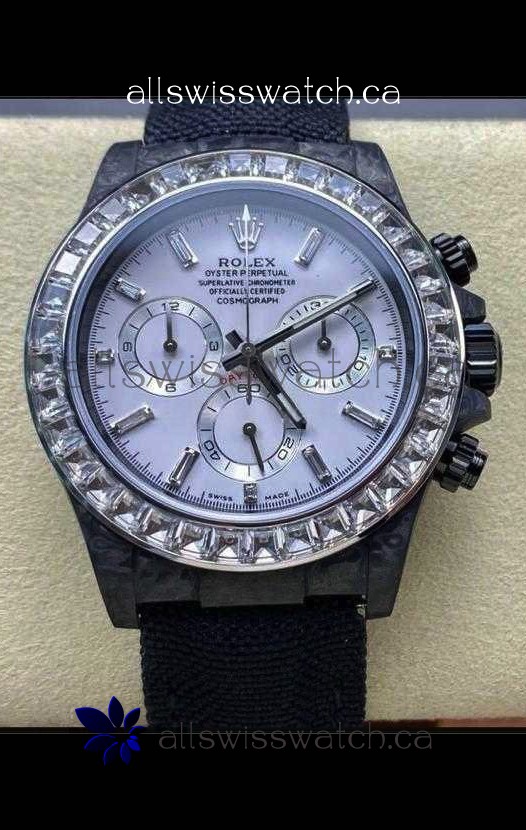 Rolex Daytona Black Carbon Fiber White Dial Nylon Strap Super Clone Watch 