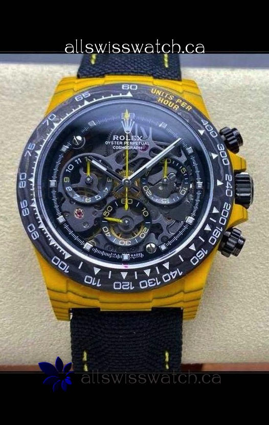 Rolex Daytona Yellow TPT Casing Skeleton Dial Nylon Strap Super Clone Watch 