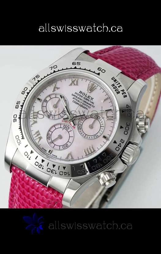 Rolex Daytona 116519 Stainless Steel Pink Pearl Leather Strap Super Clone Watch