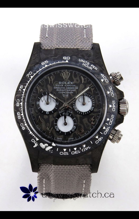 Rolex Daytona DiW Black Carbon Arabic Numerals Super Clone Watch 