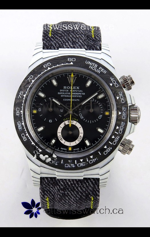 Rolex Daytona DiW White Carbon Black Dial Super Clone Watch 