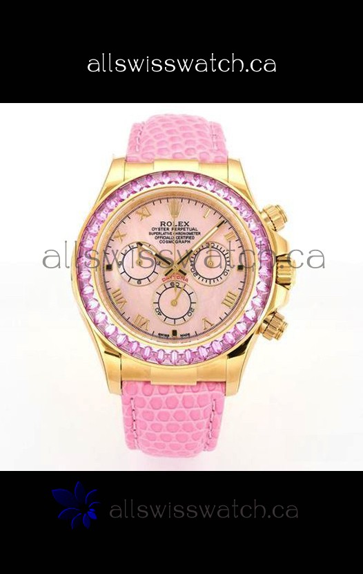 Rolex Daytona 116568 Yellow Gold 4801 Movement Sapphires Pearl Dial Super Clone Watch 