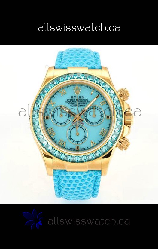 Rolex Daytona 116568 Yellow Gold 4801 Movement Sapphires Blue Dial Super Clone Watch 