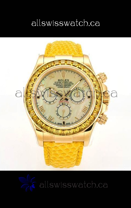 Rolex Daytona 116568 Yellow Gold 4801 Movement Sapphires Yellow Dial Super Clone Watch 